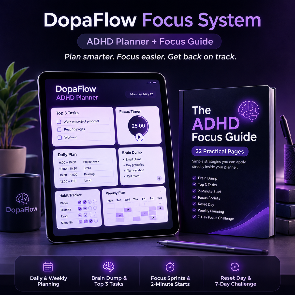 DopaFlow Focus System – ADHD Planner + Focus Guide